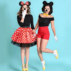 Damen Maus Mouse Kostüm Set mit Tutu Rock Haarreifen Handschuhe Nase Fliege Karneval Halloween Fasching