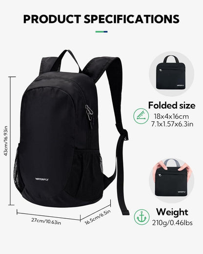 Ultraleichter Faltbarer 18L Rucksack Outdoor Daypack Schwarz