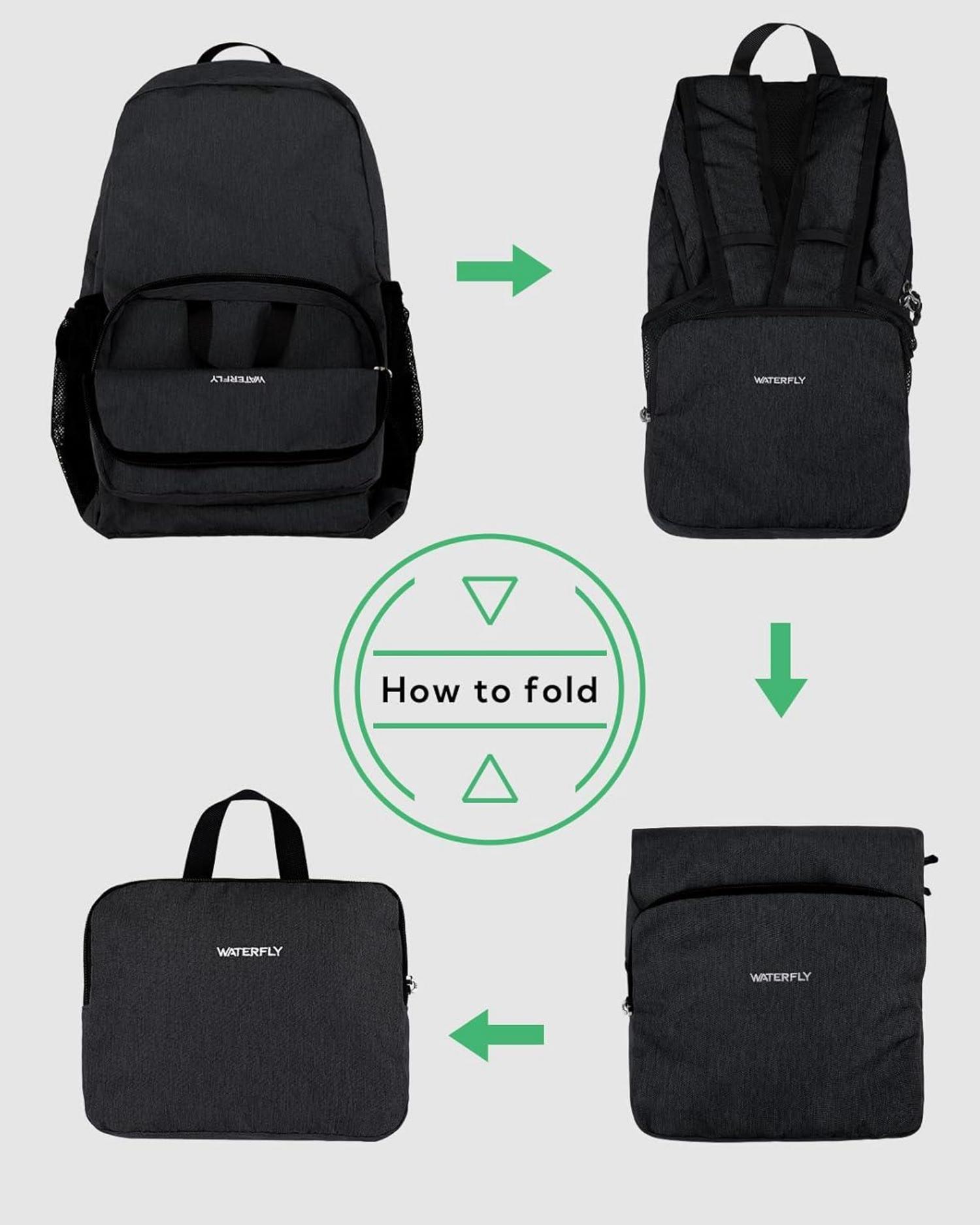 WATERFLY Faltbarer Wanderrucksack 20L Schwarz Daypack