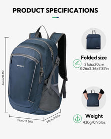 Faltbarer Outdoor Wanderrucksack 28L mit Nassfach Dunkelblau