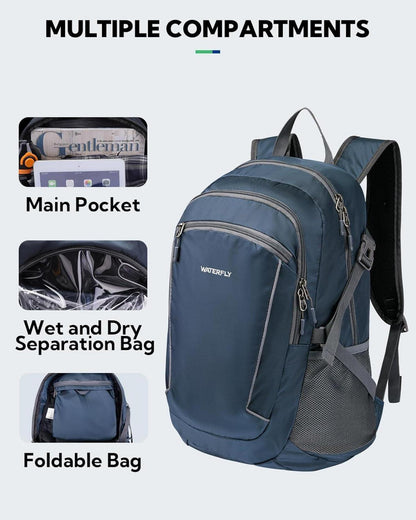 Leichter Faltbarer Wanderrucksack 28L Nassfach Outdoor Trekking Radfahren