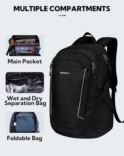 Faltbarer Wanderrucksack 28L mit Nassfach Schwarz