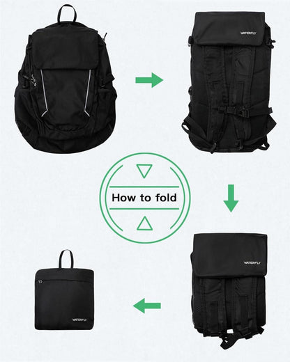 Faltbarer Wanderrucksack 28L Leicht Trekking Outdoor Schwarz