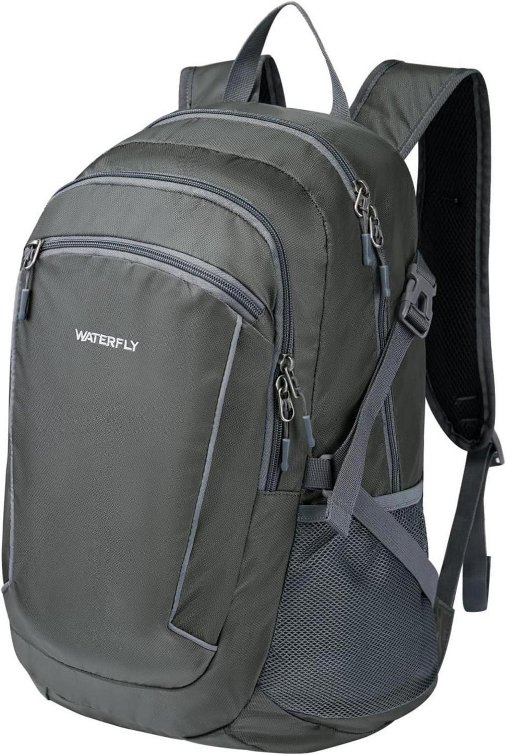 Faltbarer Wander-Rucksack mit 28L Nassfach - Leichter Trekking-Rucksack für Outdoor, Camping - Dunkelgrau