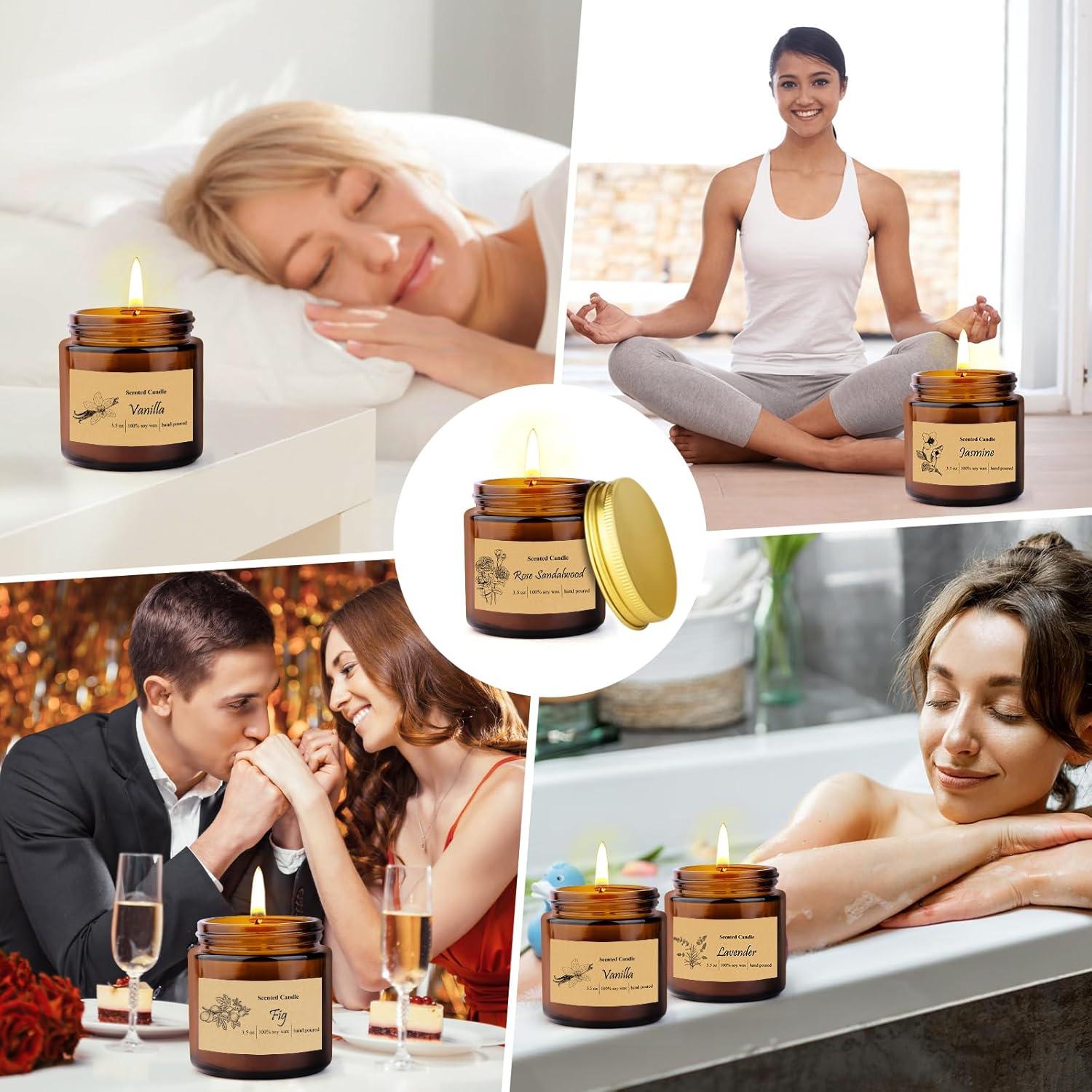 6er Pack Bio Aromatherapie Duftkerzen Set für Frauen, im Glas, Geschenke - Sojawachskerzen Stressabbau, Geburtstag, Valentinstag, Yoga