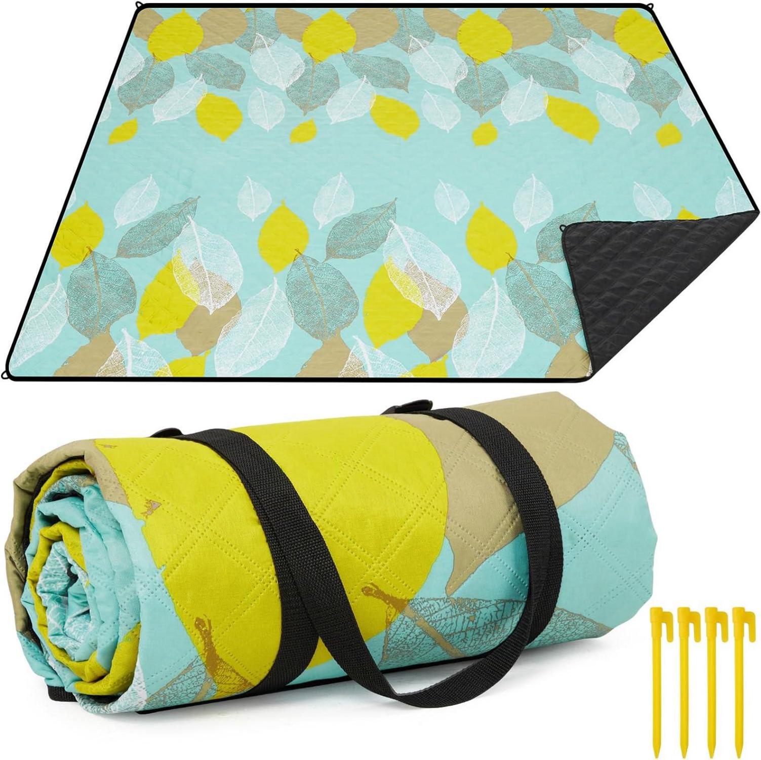 Picknickdecke Wasserdicht XXL Strandmatte mit Erdnägeln 200x200cm