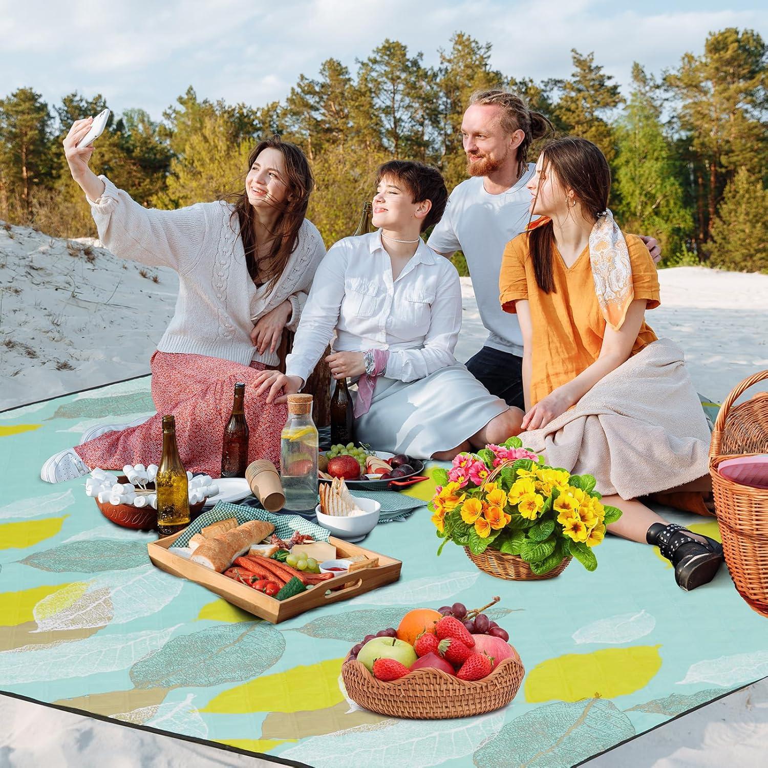 HAUSPROFI XXL Picknickdecke Wasserdicht Blättermuster