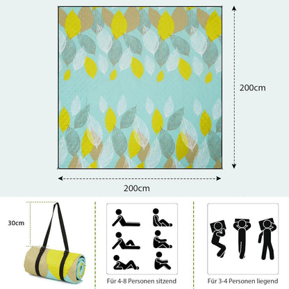 Picknickdecke Wasserdicht XXL Strandmatte mit Erdnägeln 200x200cm