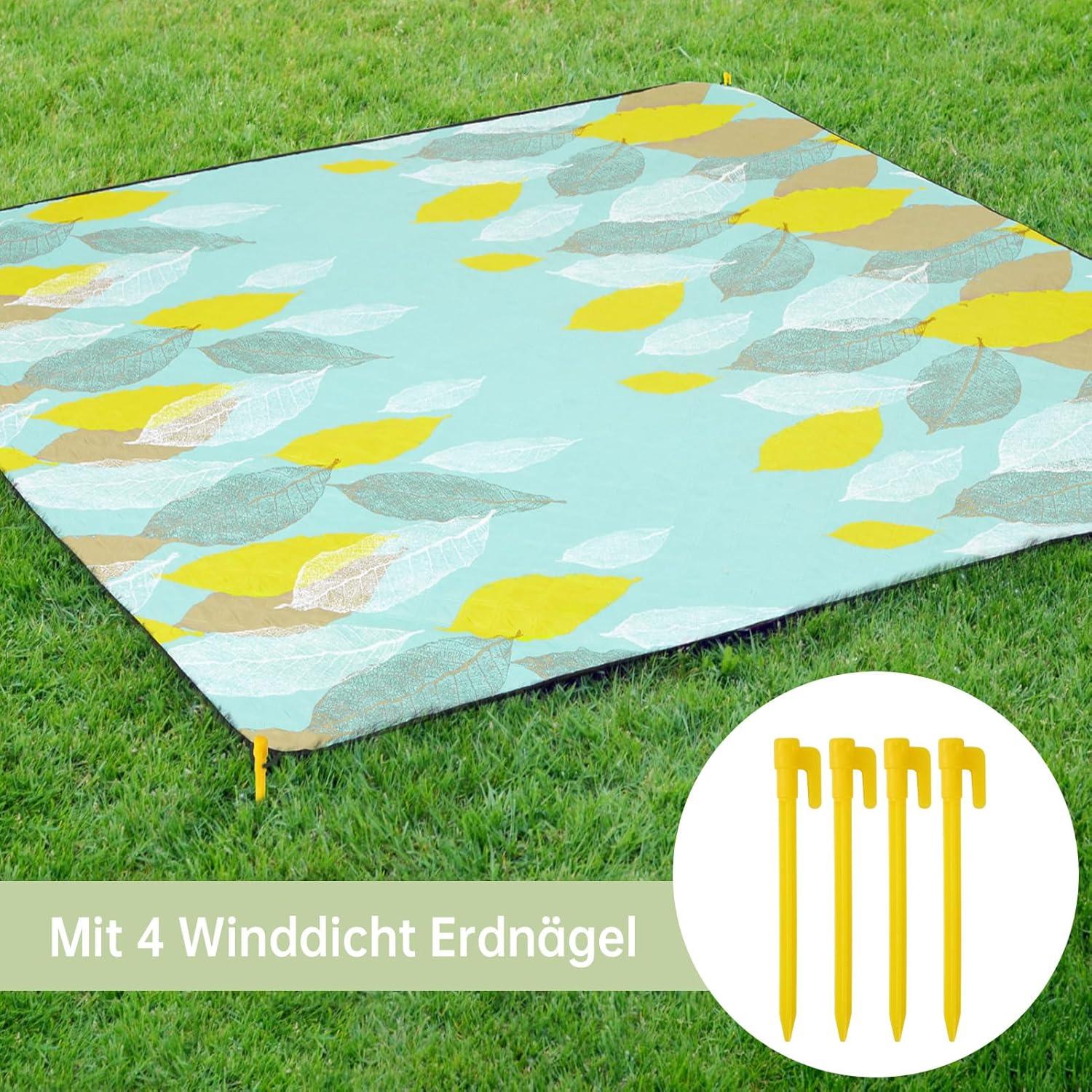 XXL Picknickdecke Wasserdicht 200x200cm Strandmatte Blätter