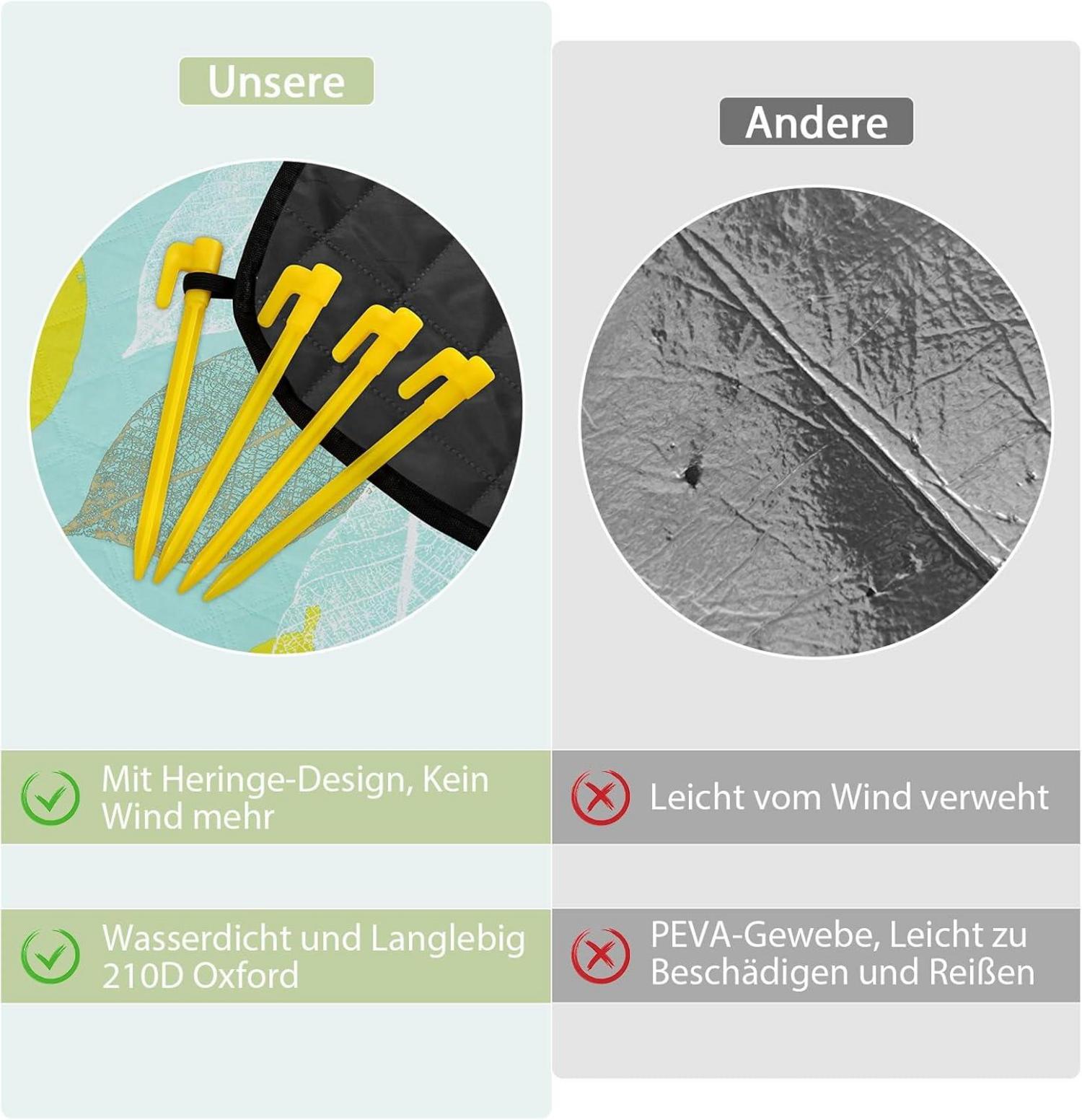 Picknickdecke XXL Wasserdicht Waschbar Strandmatte Blätter