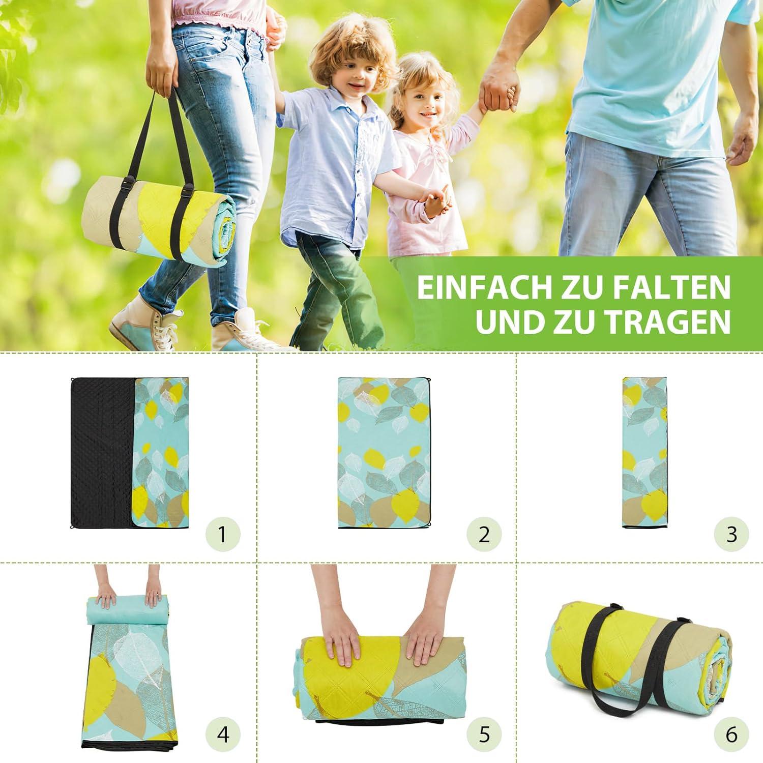 XXL Picknickdecke Wasserdicht 200x200cm Strandmatte Blätter
