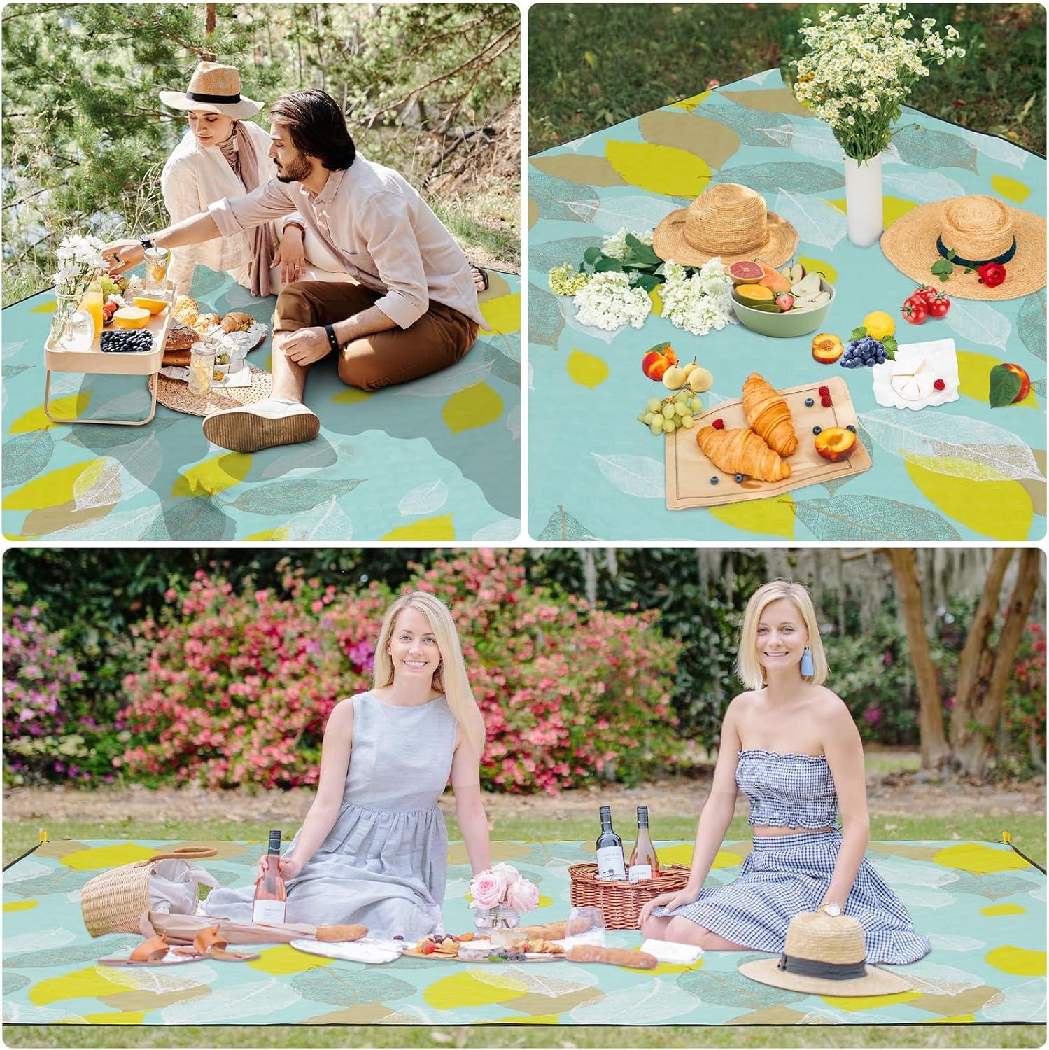 HAUSPROFI Picknickdecke XXL Wasserdicht Strandmatte 200x200cm Blätter