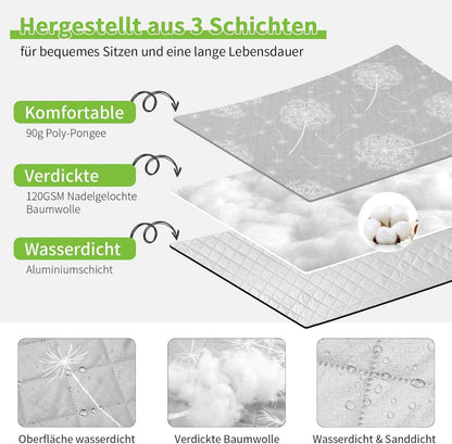Picknickdecke Wasserdicht XXL Strandmatte Campingdecke 200x200cm Grau