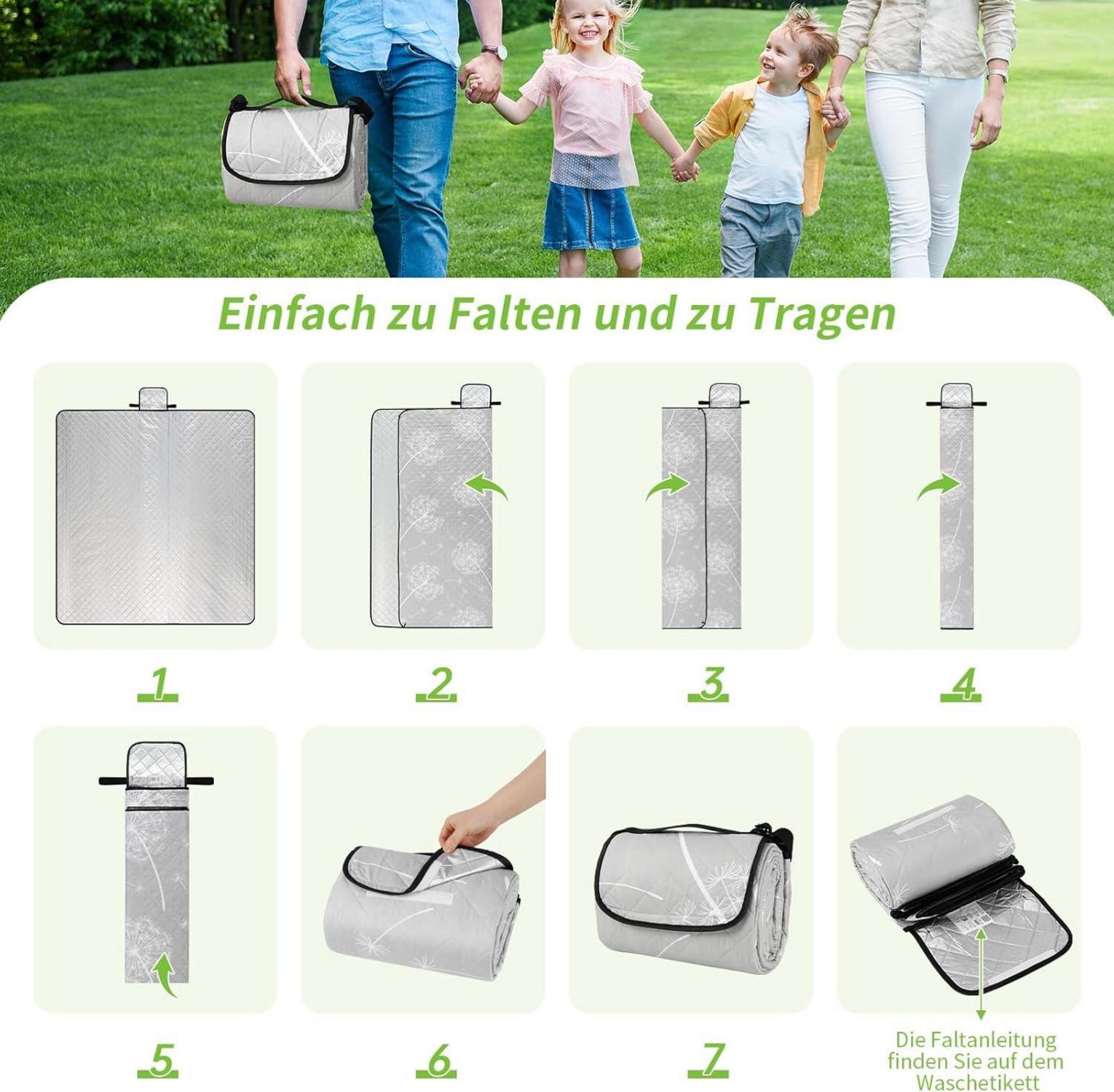 Picknickdecke Wasserdicht XXL Strandmatte 200x200cm Grau