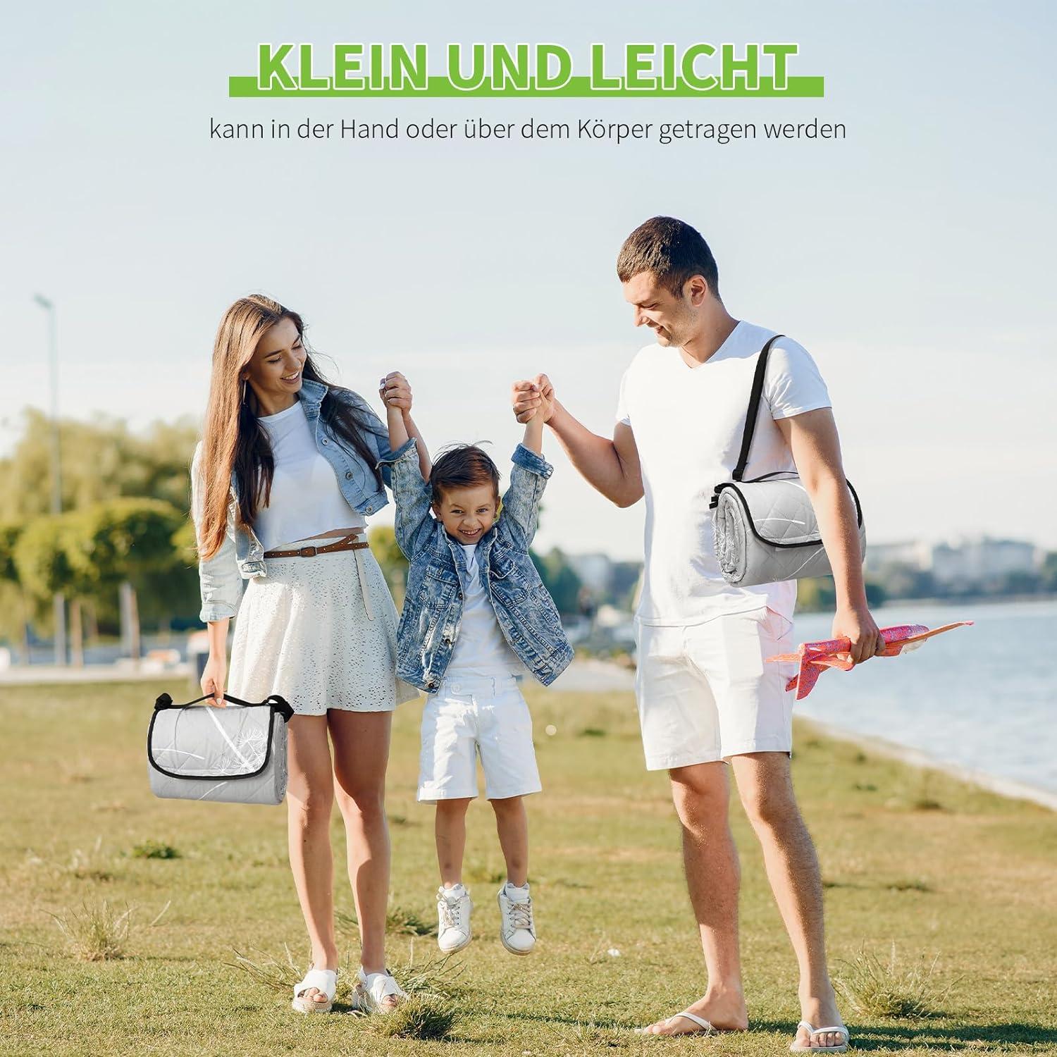 Picknickdecke XXL wasserdicht Strandmatte Camping 200x200cm Grau