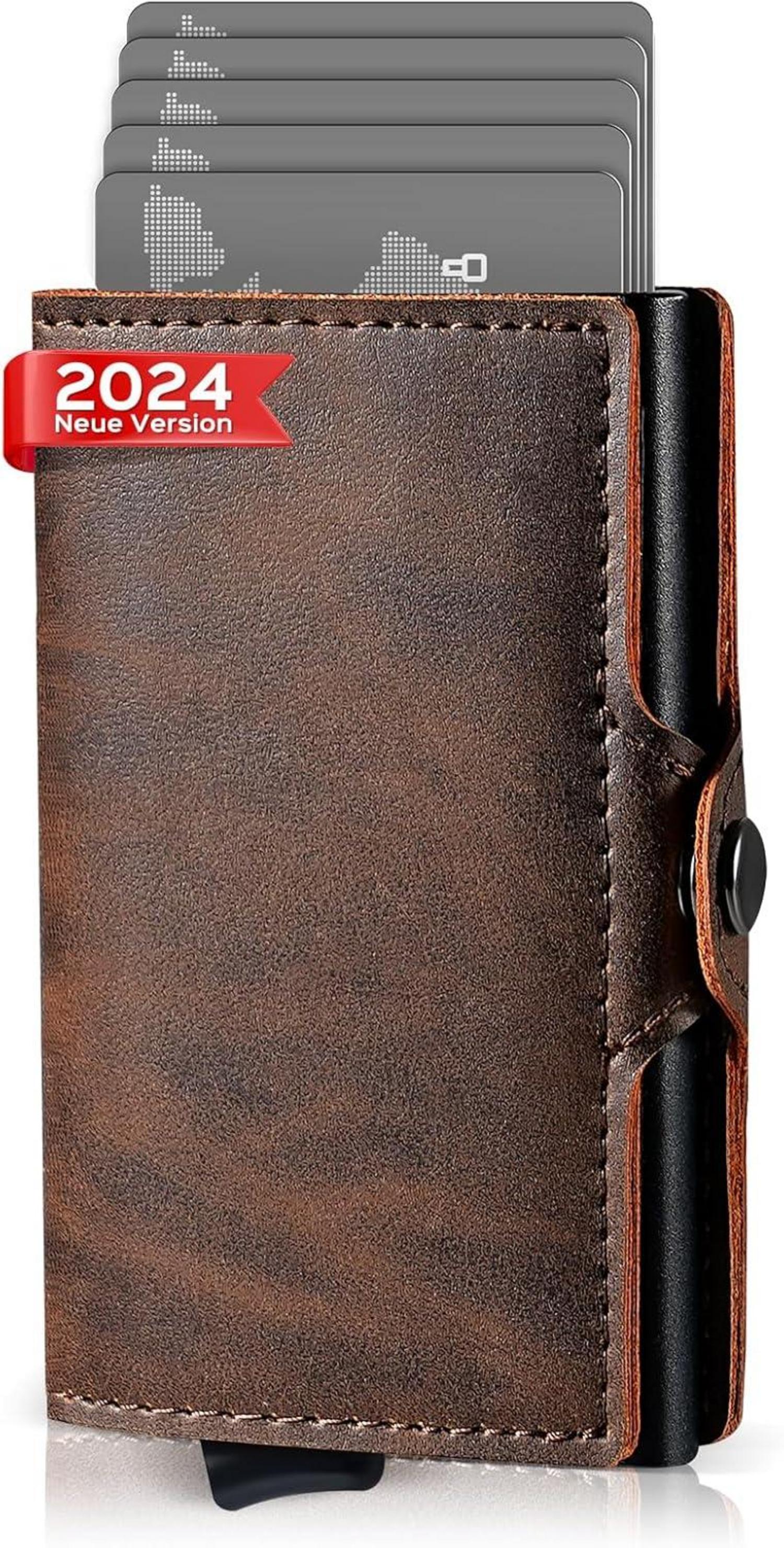 RFID Slim Wallet Münzfach Braun Geldbörse Kisayiso