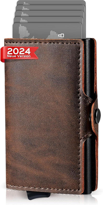 RFID Slim Wallet Münzfach Braun Geldbörse Kisayiso