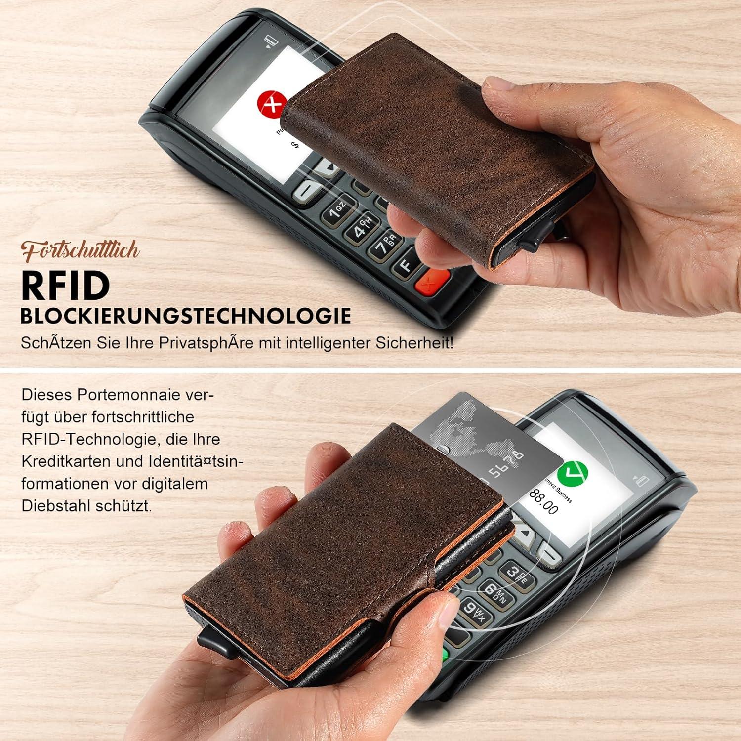RFID Slim Wallet Münzfach Braun Geldbörse Kisayiso