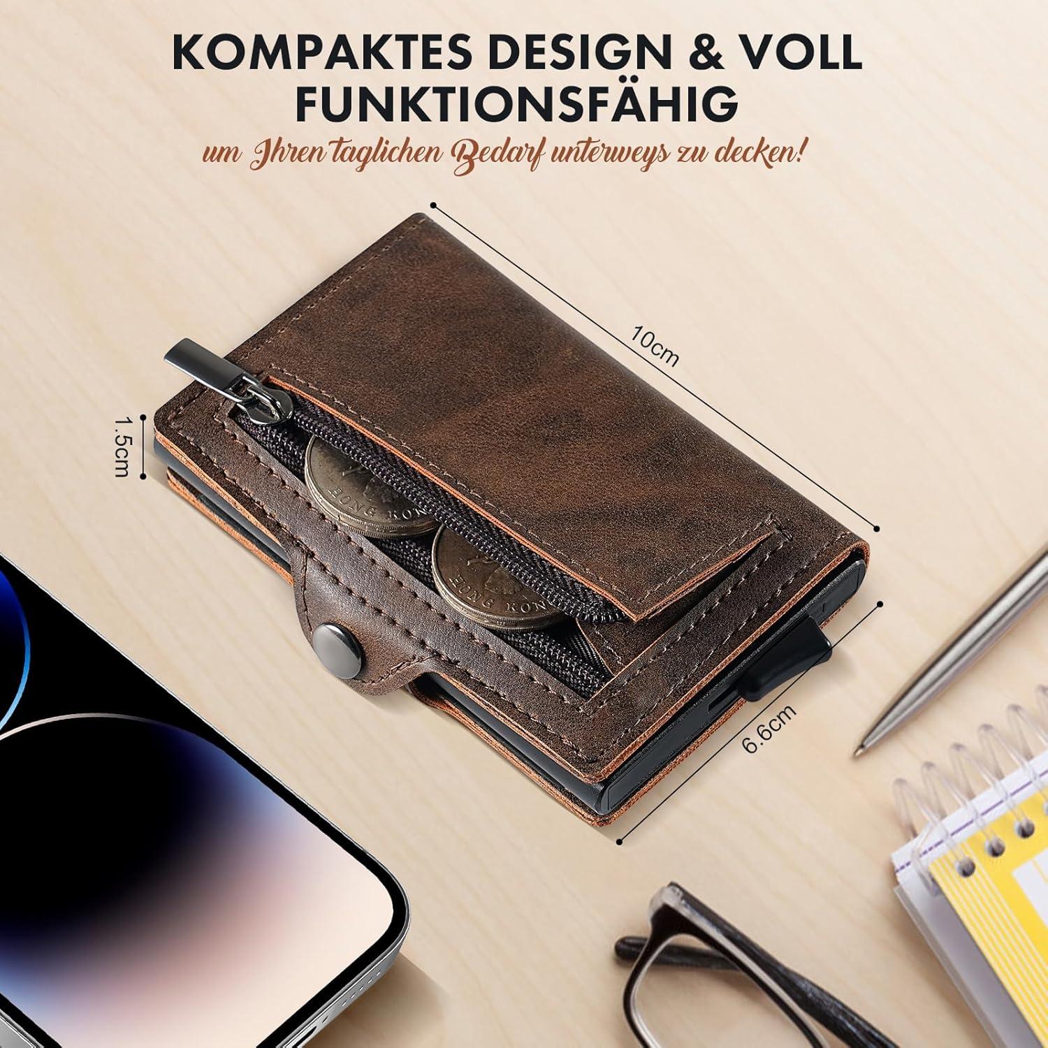 AISIR Slim Wallet RFID Schutz Münzfach Braun Herren Damen