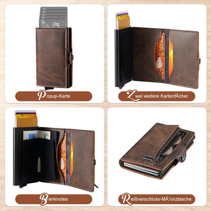 Herren Slim Wallet RFID Kartenhalter Münzfach braun Magnetclip