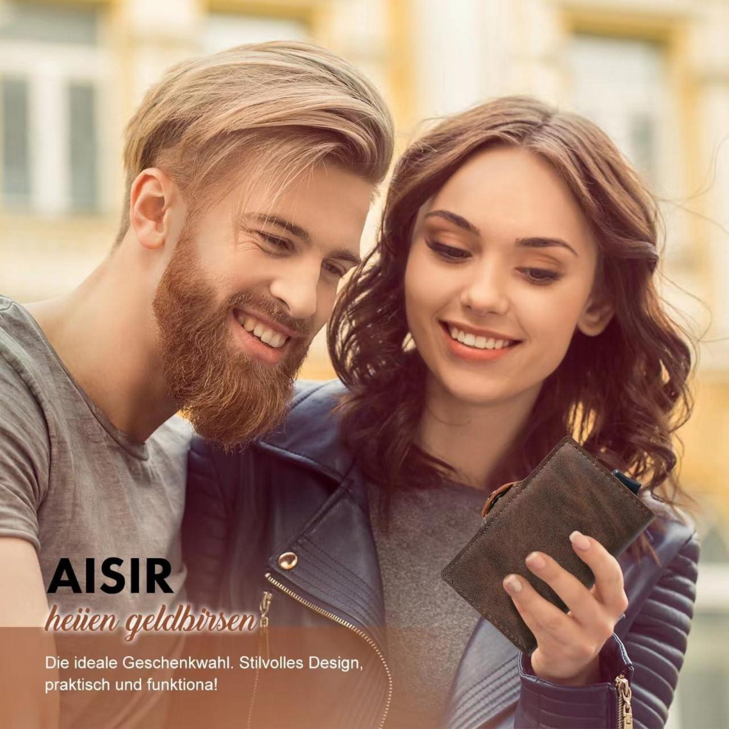 Herren Slim Wallet RFID Kartenhalter Münzfach braun Magnetclip