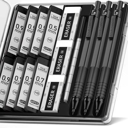 Mechanisches Bleistiftset 0,5mm 0,7mm 0,9mm mit Zubehör und Hb-Minen