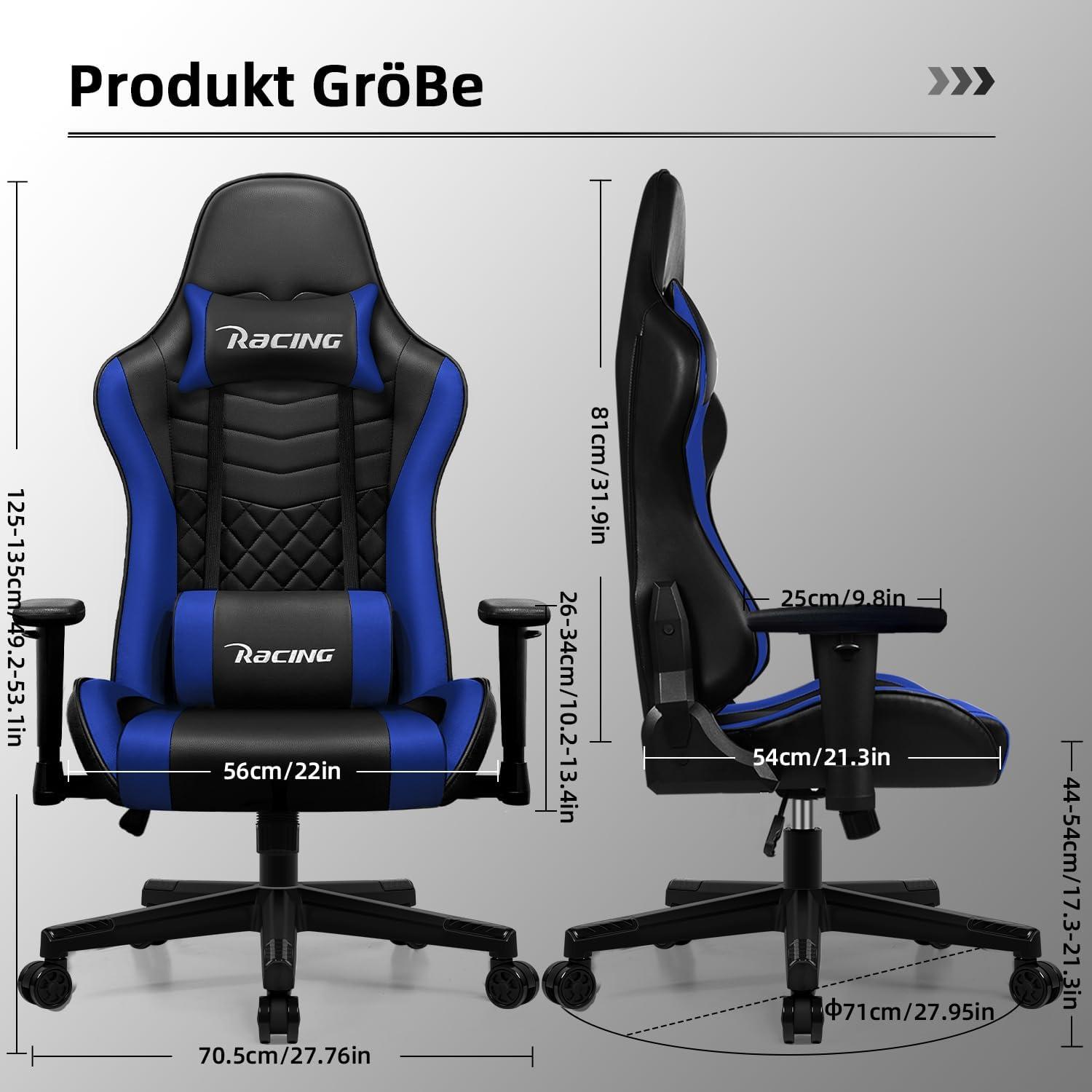 Gaming Stuhl Wippfunktion Gamer Sessel verstellbare Lendenkissen
