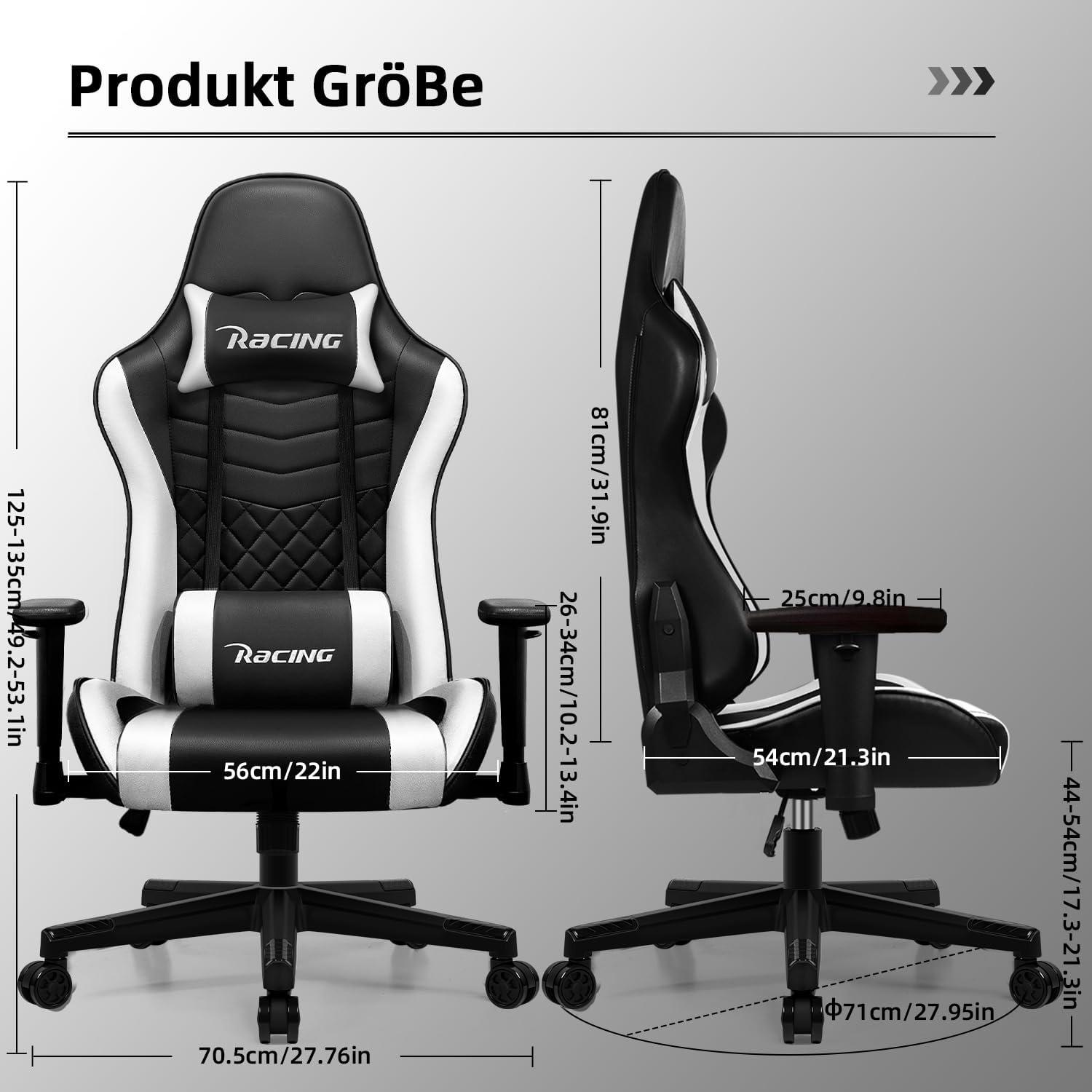 Gaming Stuhl mit Wippfunktion und verstellbaren Kissen