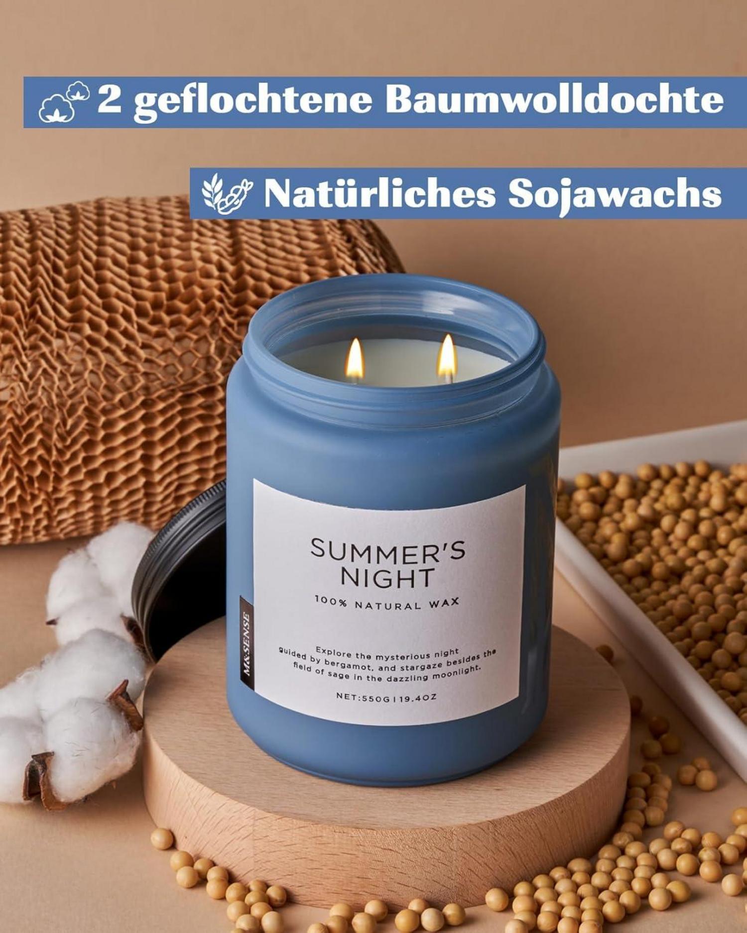 Duftkerze 550g Sojakerze 2 Dochte große Kerze bis zu 110h Brenndauer