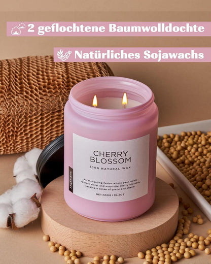 Duftkerze Kirschblüte im Glas 550g Natürlich Aromatherapie 110h