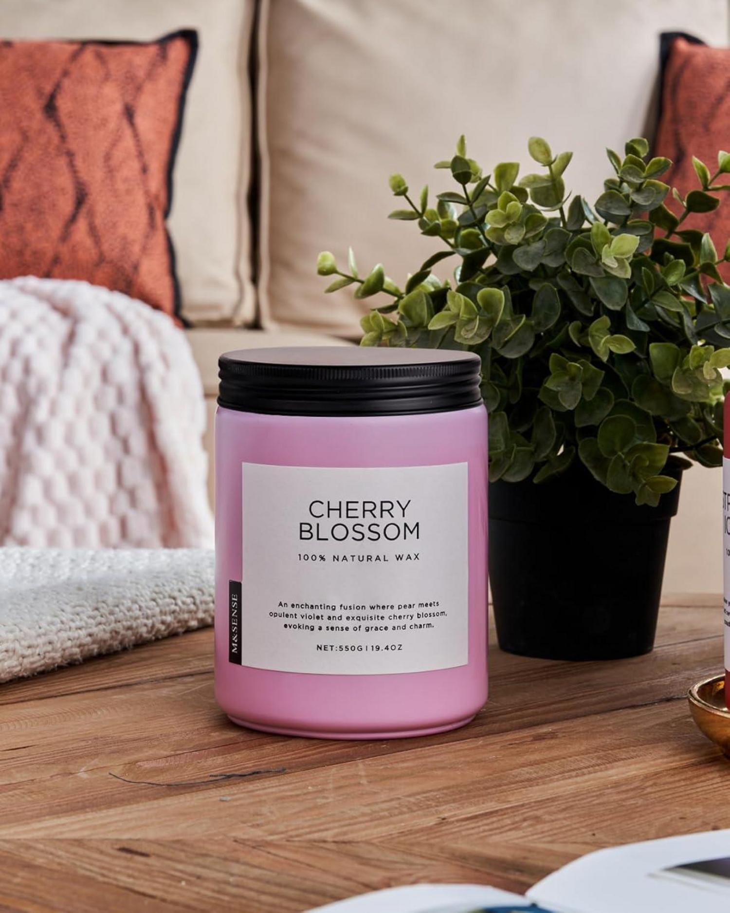 Kirschblüte Duftkerze im Glas 550g Natürlich Aromatherapie 110h