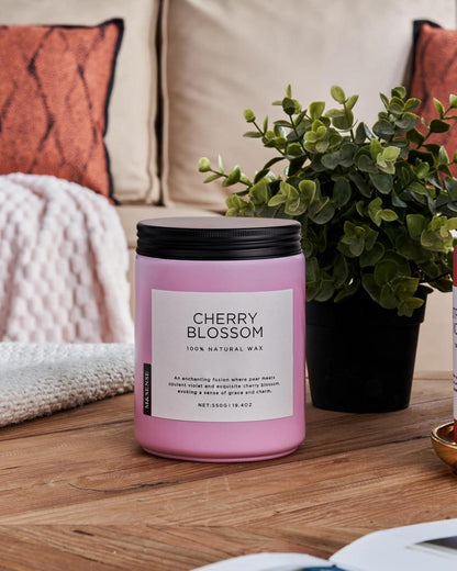 Kirschblüte Duftkerze im Glas 550g Natürlich Aromatherapie 110h