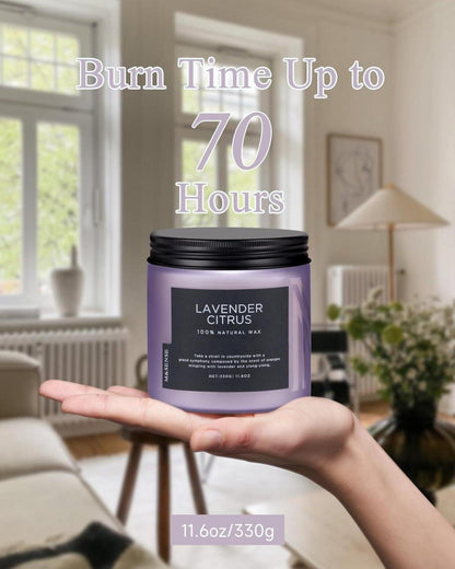 Duftkerzen Lavendel Zitrus 330g 70std. Brenndauer Aromatherapie Kerze - großes Glaskerze Spa Bad Yoga