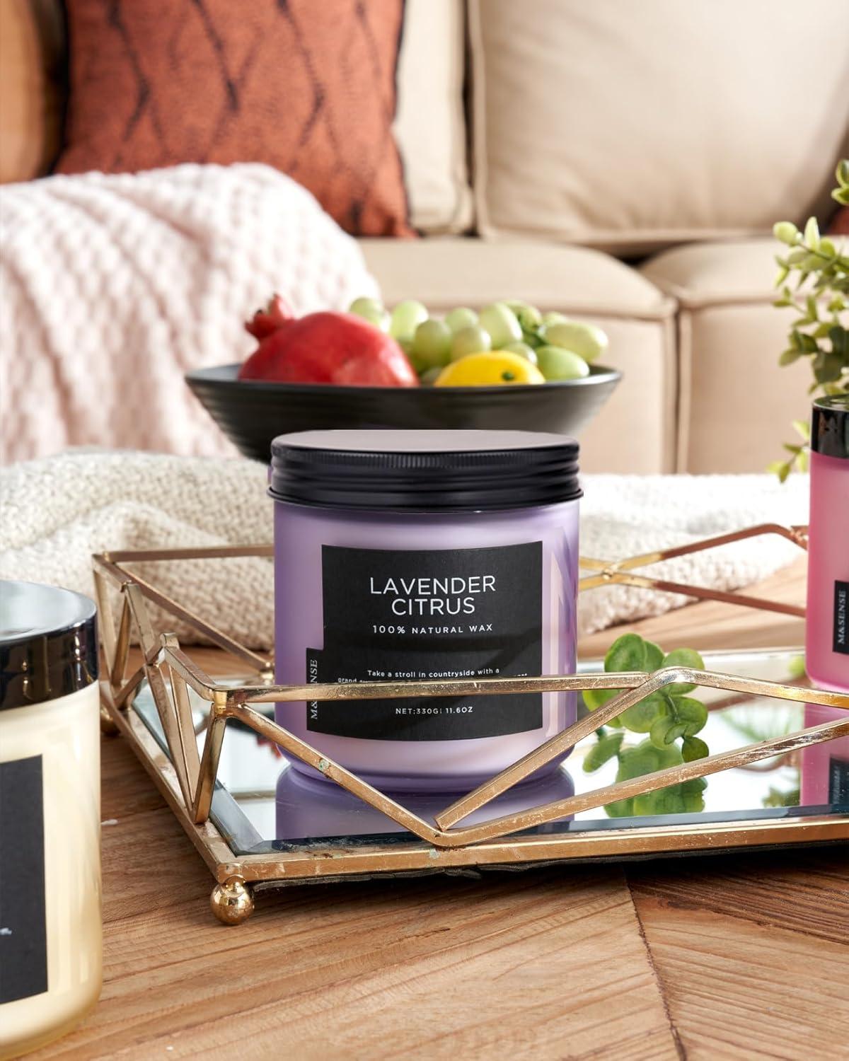 Duftkerzen Lavendel Zitrus 330g 70std. Brenndauer Aromatherapie Kerze - großes Glaskerze Spa Bad Yoga