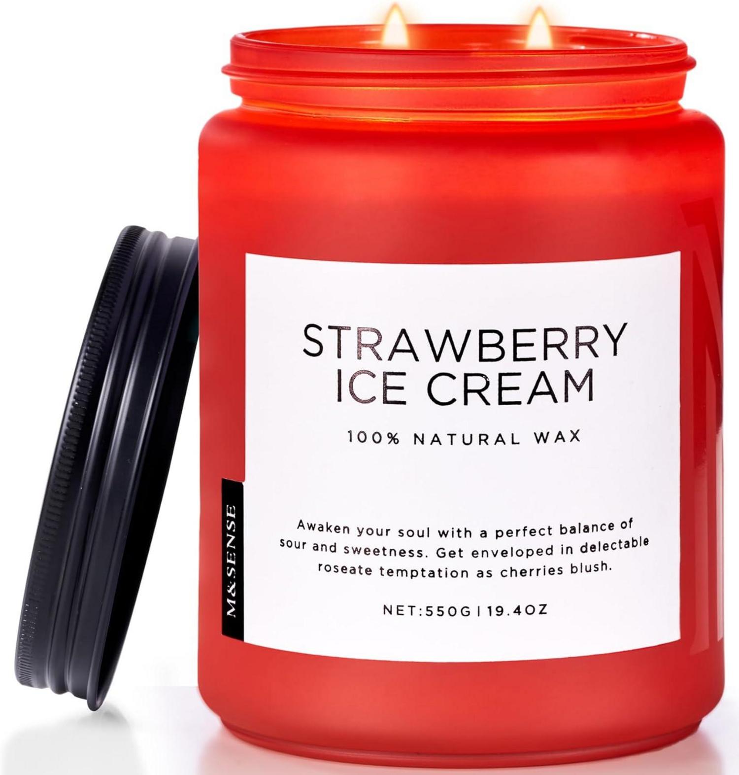 Erdbeer Eis Duftkerze 2-Docht Soja-Kerze 550g 110h