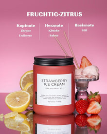 Erdbeer Eis Duftkerze 2-Docht Sojakerze 550g 110h lang Kerze