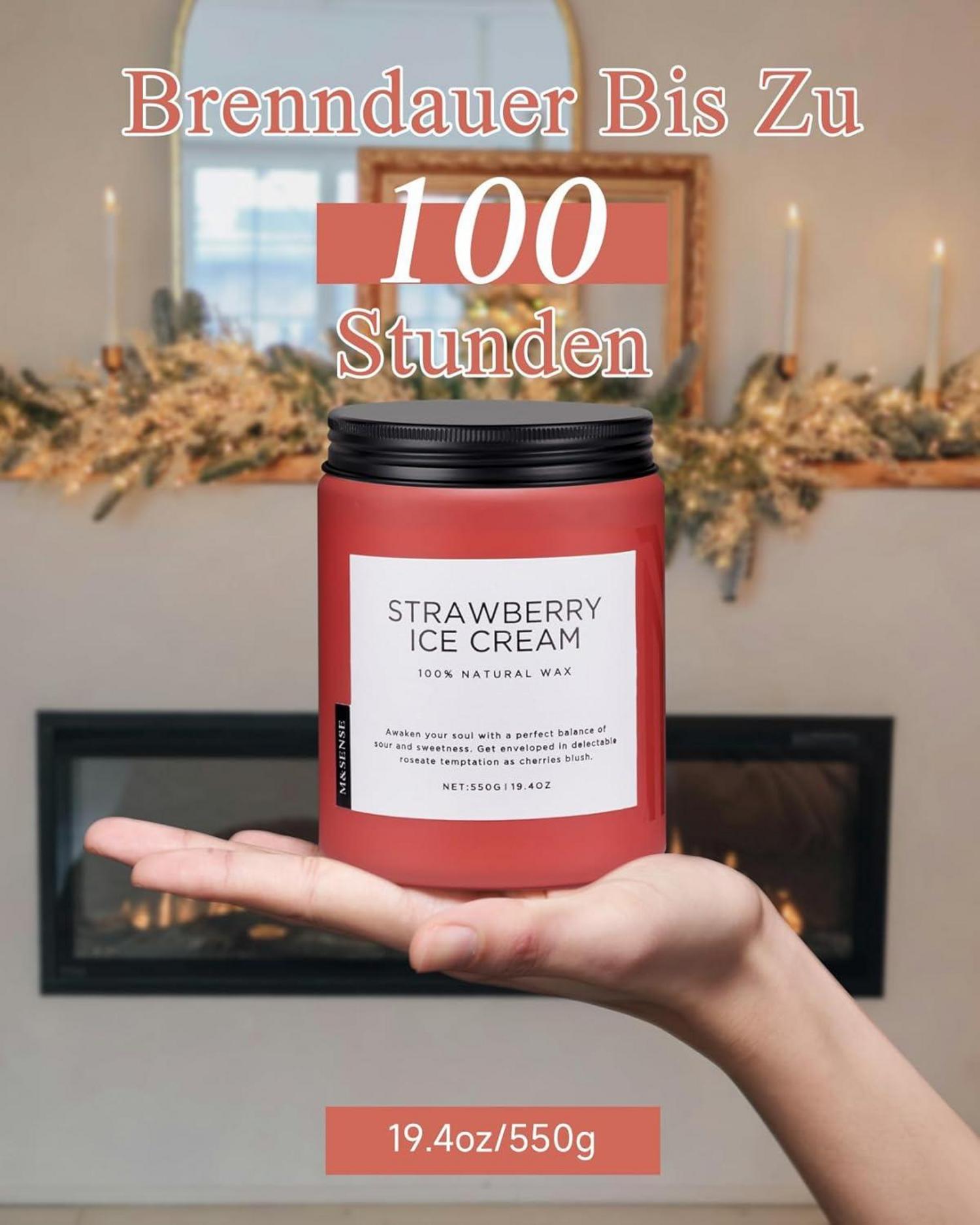 Erdbeer Eis Duftkerze 2 Docht Soja-Kerze 550g oz 110 Stunden anhaltend home decor Geschenk