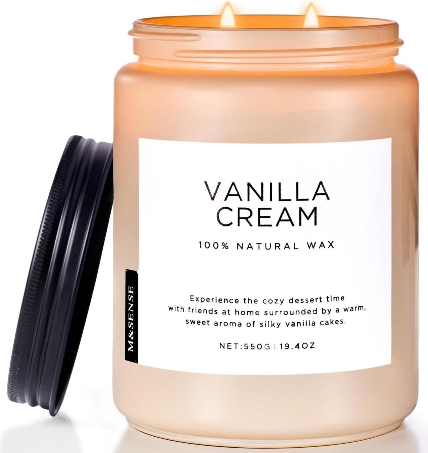 Vanille Soja-Kerze 550g 2 Wick Jar 110h Brenndauer Bio-Soja-Wachs