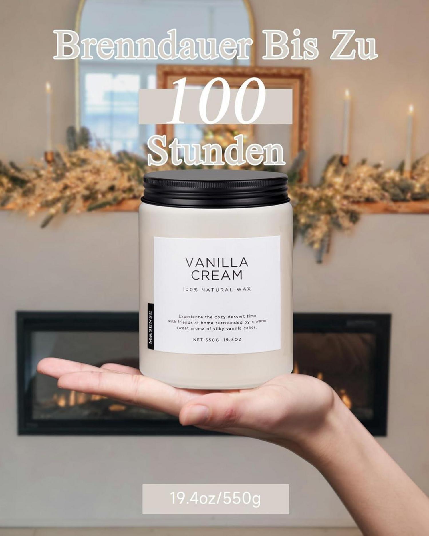 Große Vanille Soja-Kerze 550g - Aromatherapie Duftkerze 110h - Housewarming Geschenk