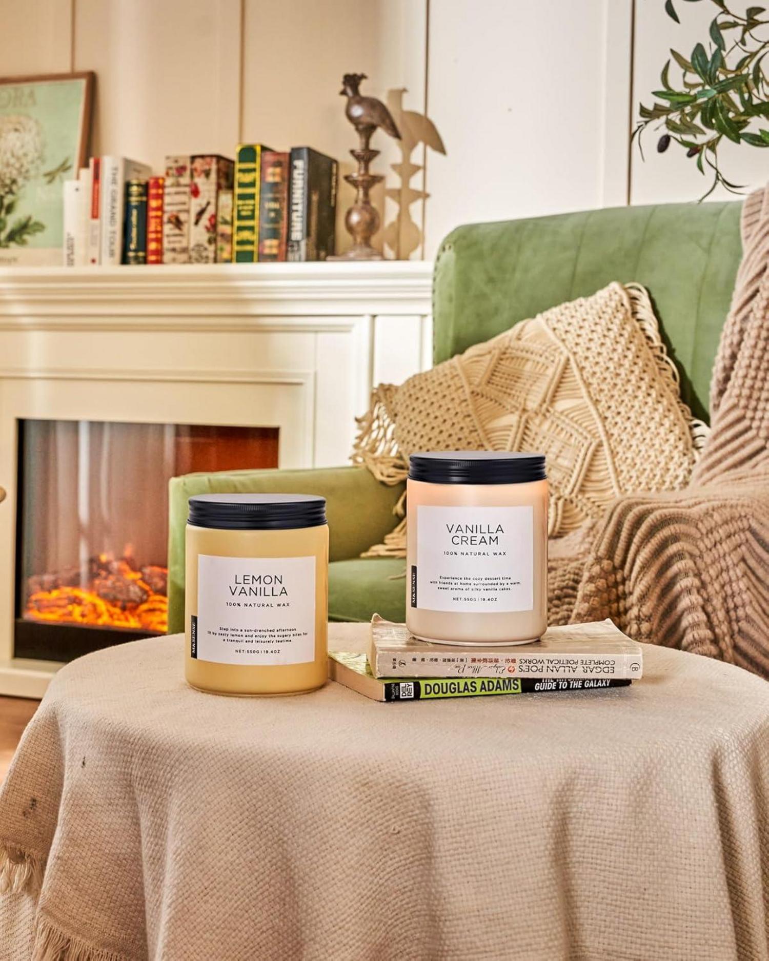 Vanille Soja-Kerze 550g, 2 Wick Jar, Aromatherapie, 110 Stunden