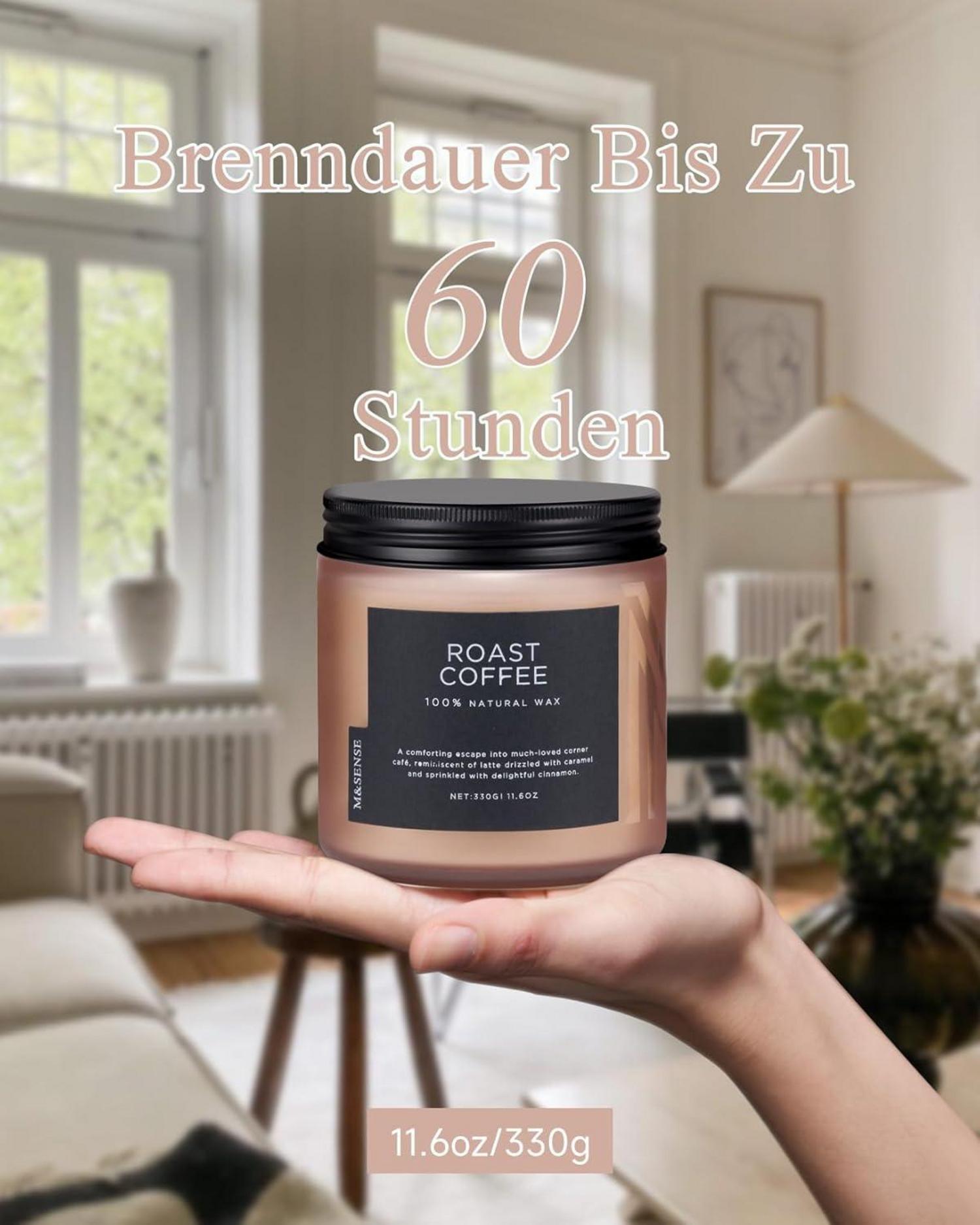 M&SENSE Kaffee Duftkerze im Glas 330g, 70 Stunden Brenndauer, natürliche Sojawachs Kerze