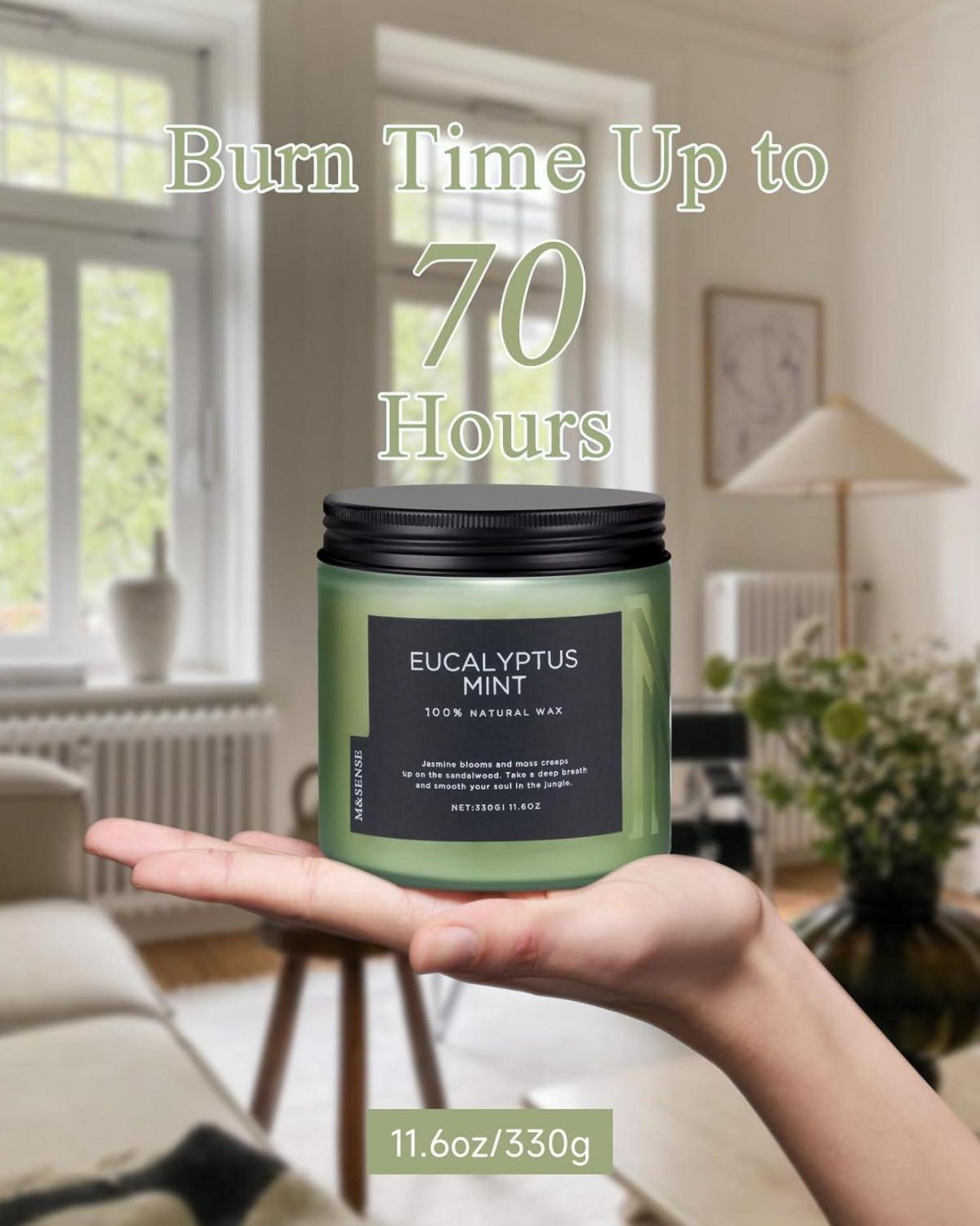 Duftkerze Eukalyptus Minze 330g, 70h Brenndauer, große Kerzen, 2-Docht, dekorativ, Sojawachs, Aromatherapie