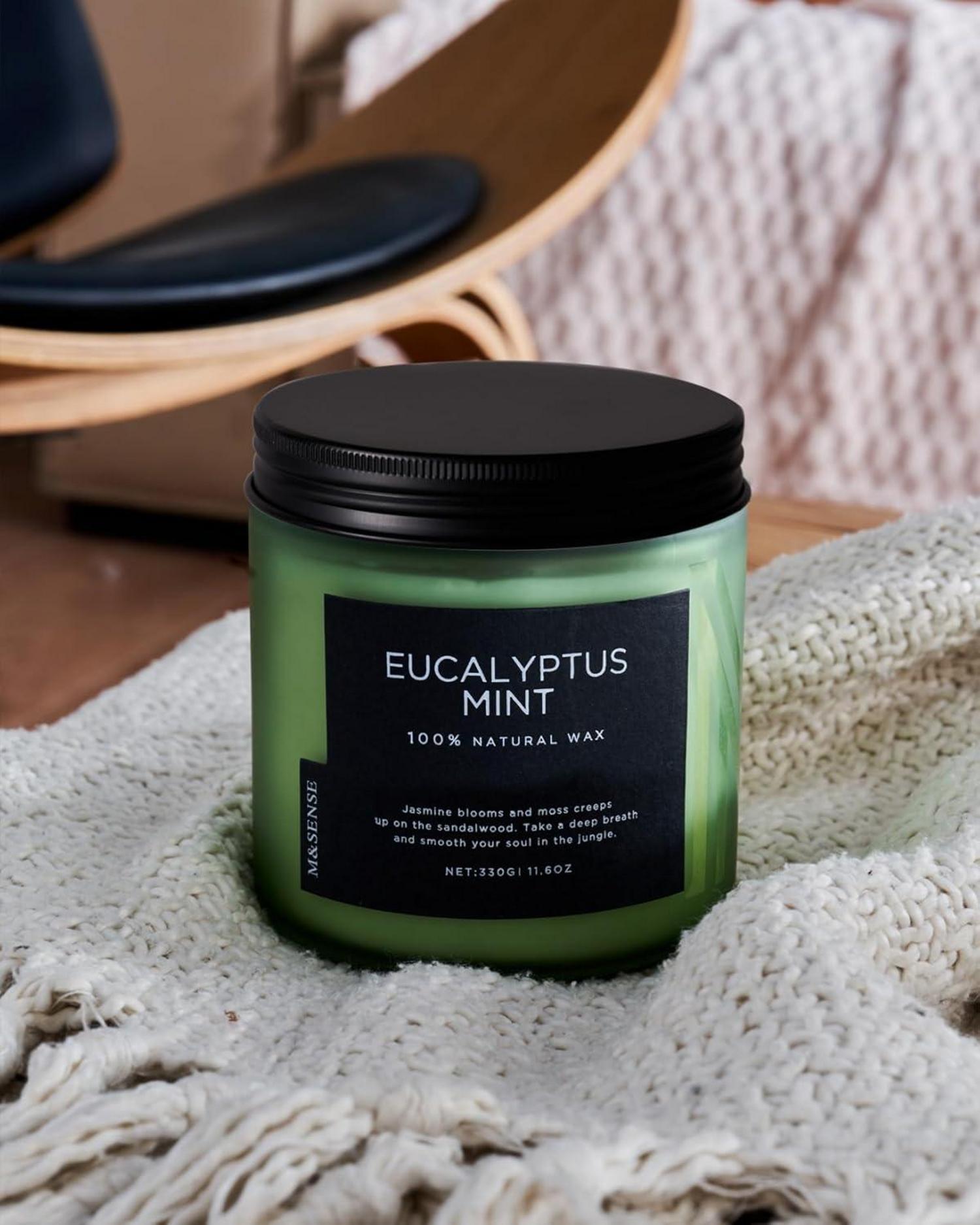 Duftkerze Eukalyptus Minze 330g 70h brennend 2 Docht Spa Bad Yoga