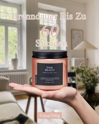 Rosa Strand Duftkerzen im Glas - Kokosnuss Duft - 70 Stunden Brenndauer