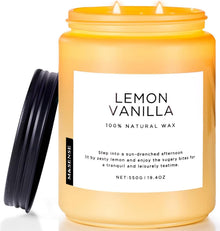 Duftkerzen Zitrone Vanille 550g 110h Soja im Glas, Stress Relief
