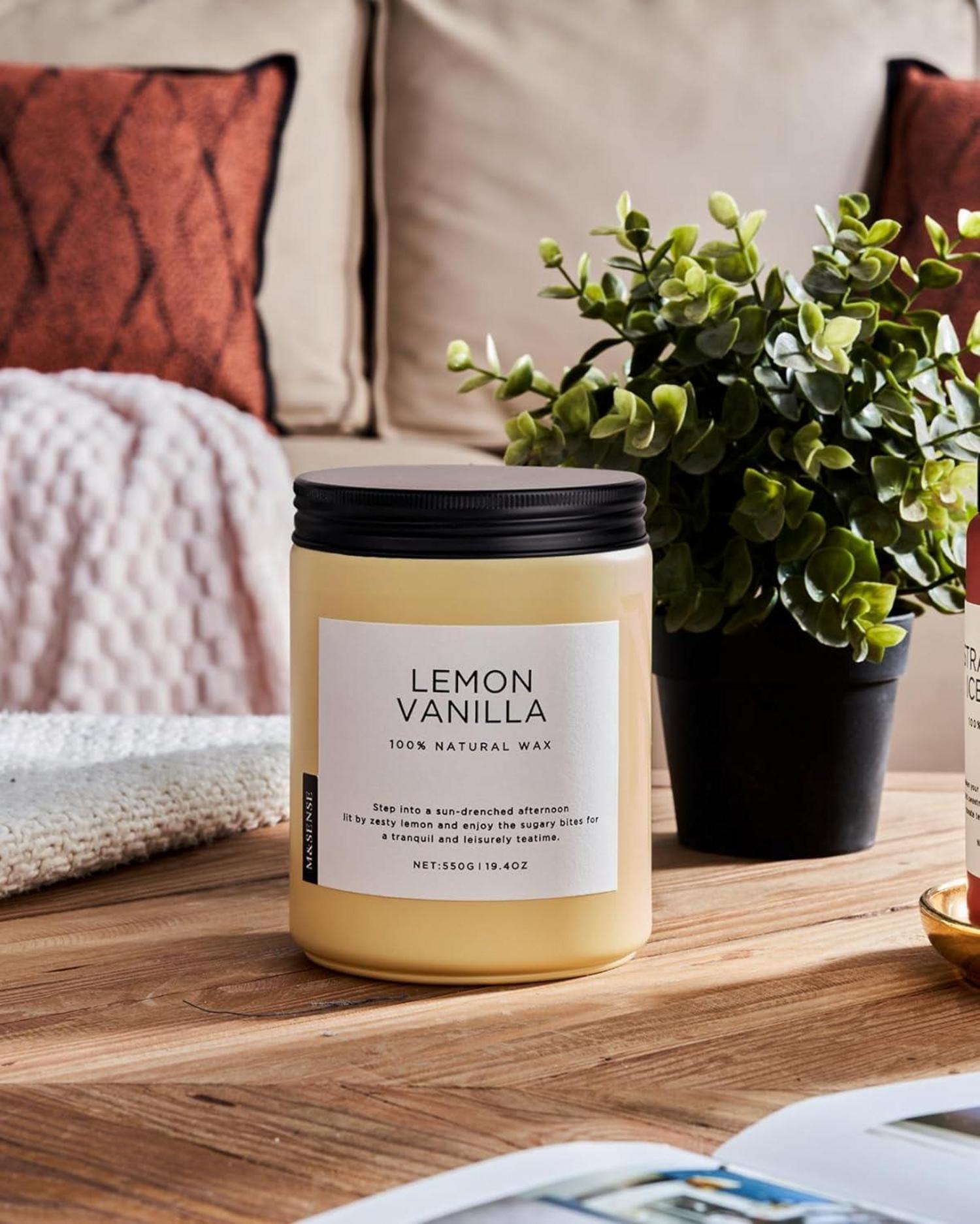 Zitronen-Vanille Duftkerzen 550g | 2-Docht Soja-Kerzen im Glas