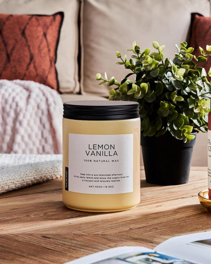 Zitronen-Vanille Duftkerzen 550g | 2-Docht Soja-Kerzen im Glas