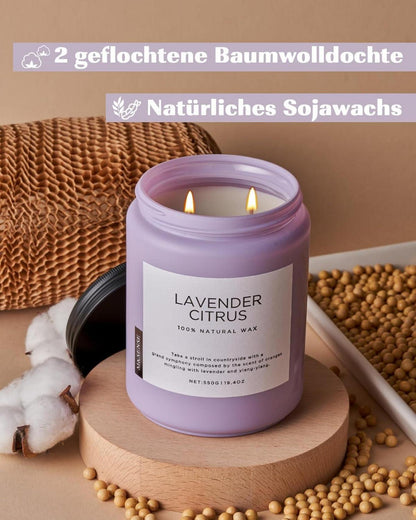 Duftkerzen Lavendel Zitrus 550g 2 Dochte Aromatherapie - 110 Std