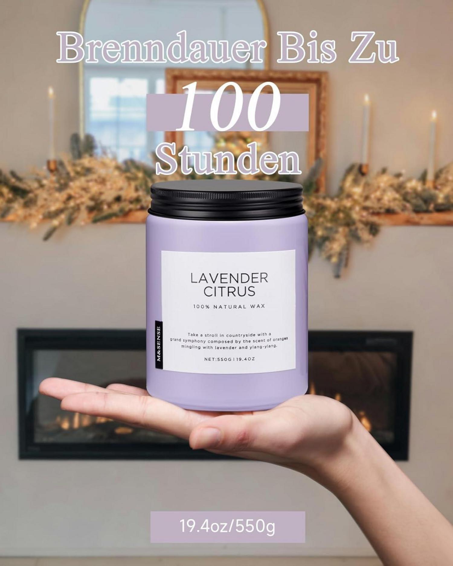 Duftkerze Lavendel Zitrus 550g mit 2 Dochte Aromakerze Entspannungsgeschenk