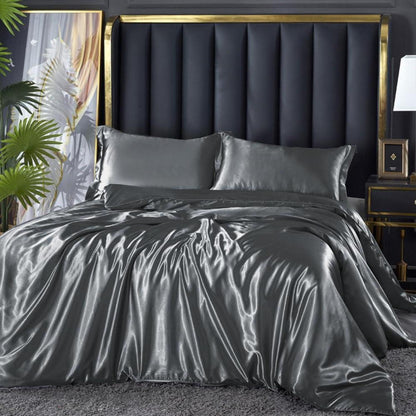 Satin Bettwäsche-Set 135x200 Grau Dunkelgrau 4-teilig